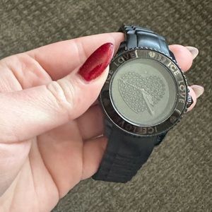 Black ice sporty watch with heart and Swarovski